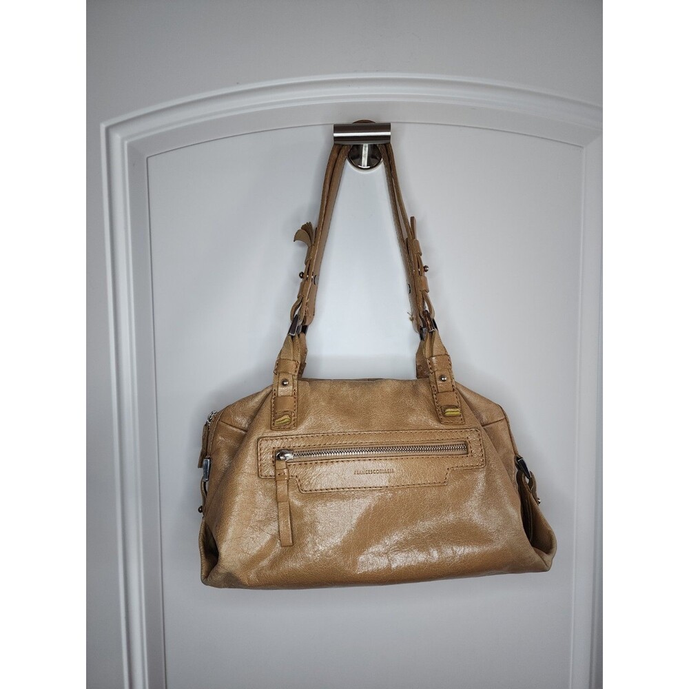 Francesco Biasia Tan Italian Leather Purse Silver Hardware Shoulder Handbag